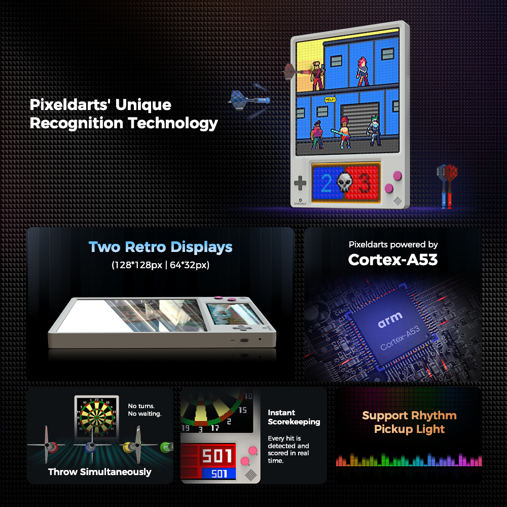 Pixeldarts Retro Electronic Throwing Game - with Pixel Display & Smart Scoring